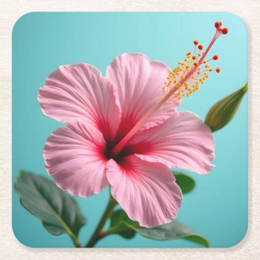 Blush van elegantie: Roze Hibiscus Radiance Kartonnen Onderzetters (Voorkant)