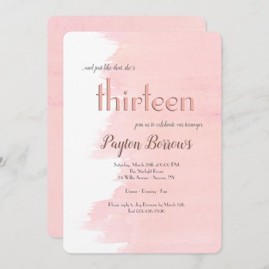 Blush verjaardagsfeestje uitnodigingen (Voorkant / Achterkant)