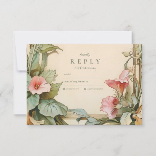 Blush Vine Lijst bruiloft RSVP Kaartje (Voorkant)