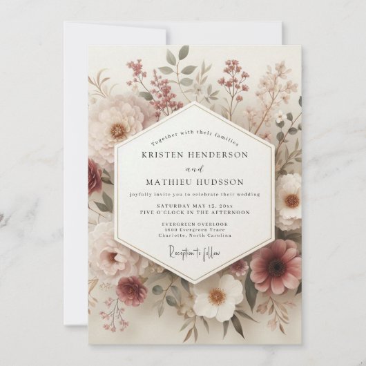 Blush Vintage Botanical Wedding Kaart (Voorkant)