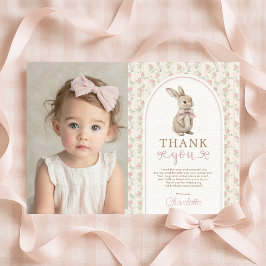 Blush Vintage Bunny Pink Bow Birthday Girl Bedankkaart