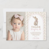 Blush Vintage Bunny Pink Bow Birthday Girl Bedankkaart (Voorkant)