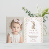 Blush Vintage Bunny Pink Bow Birthday Girl Bedankkaart (Staand voorkant)
