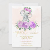 Blush Violet Floral Greenery Elephant baby shower Kaart (Voorkant)