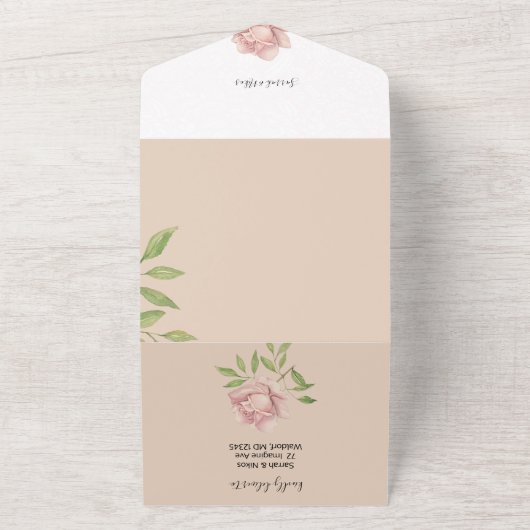 Blush Violet Rozen Waterverf Handgeschilderd All In One Uitnodiging (Buitenkant)