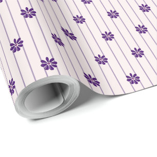  Blush & Violet Stripes & Purple Flowers Cadeaupapier