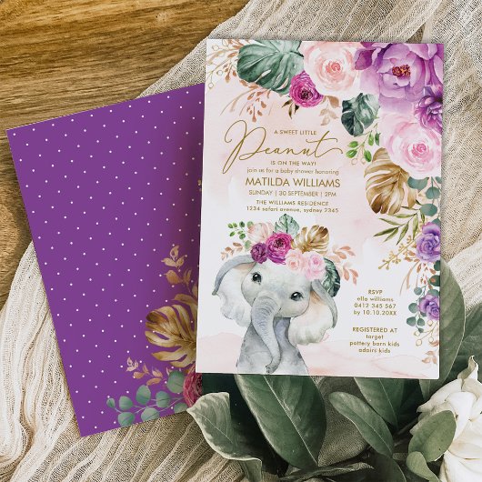 Blush Violet Tropisch groen Olifant Baby Kaart