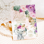 Blush Violet Tropisch groen Olifant Baby Kaart