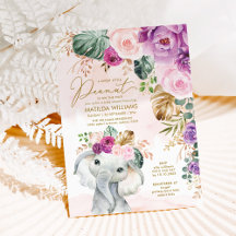 Blush Violet Tropisch groen Olifant Baby
