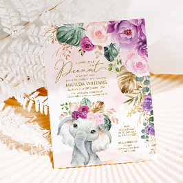 Blush Violet Tropisch groen Olifant Baby Kaart
