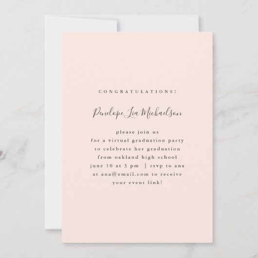  Blush Virtual Graduation Party Foto Kaart (Achterkant)