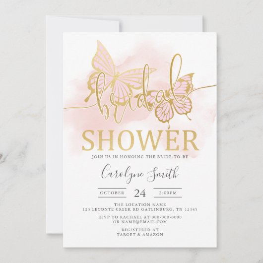 Blush Vrijgezellenfeest Butterfly-uitnodiging Kaart (Voorkant)