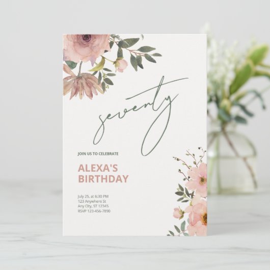 Blush Vrouwelijk Bloemen Jubileum Verjaardag Kaart (Staand voorkant)