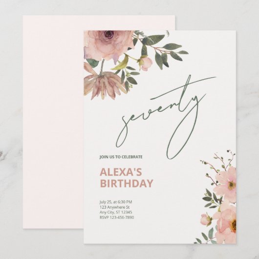 Blush Vrouwelijk Bloemen Jubileum Verjaardag Kaart (Voorkant / Achterkant)