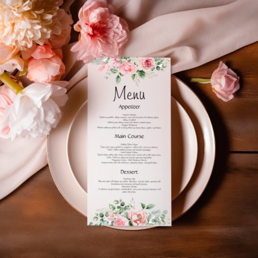 Blush Watercol Roze Bloemen Trouwmenu Menu