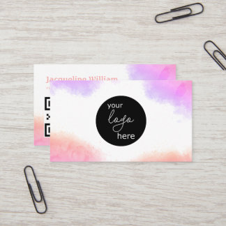 Blush Watercolor Aangepast Logo QR Code Visitekaartje