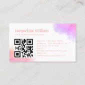 Blush Watercolor Aangepast Logo QR Code Visitekaartje (Achterkant)