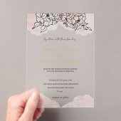 Blush Watercolor & Black Floral Wedding  Acryl Uitnodigingen (Insitu (Draagbaar))