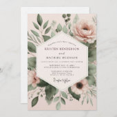 Blush Watercolor Botanical Wedding Kaart (Voorkant / Achterkant)