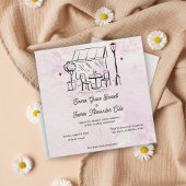 Blush Watercolor Café Illustration Wedding Invite
