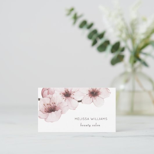 Blush Watercolor Cherry Blossom  | Qr Code Visitekaartje (Staand voorkant)
