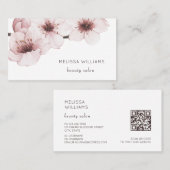 Blush Watercolor Cherry Blossom  | Qr Code Visitekaartje (Voorkant / Achterkant)