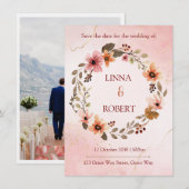 blush watercolor floral wedding invitation  kaart (Voorkant / Achterkant)