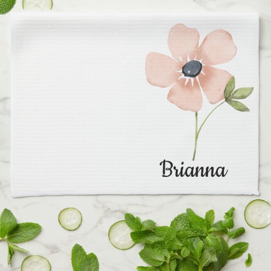 Blush Watercolor Flower Name Theedoek (Gevouwen)