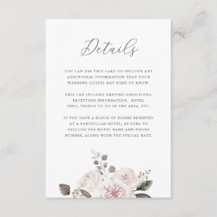 Blush Watercolor Gedempte Bloemen Gastdetails Informatiekaartje