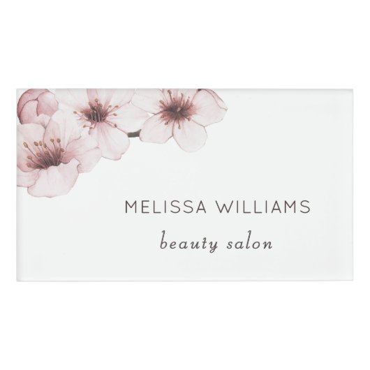 Blush Watercolor Kersenbloesem | Qr Code Naambadge (Voorkant)