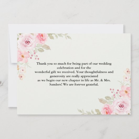 Blush Watercolor Roses Wedding Bedankkaart (Achterkant)