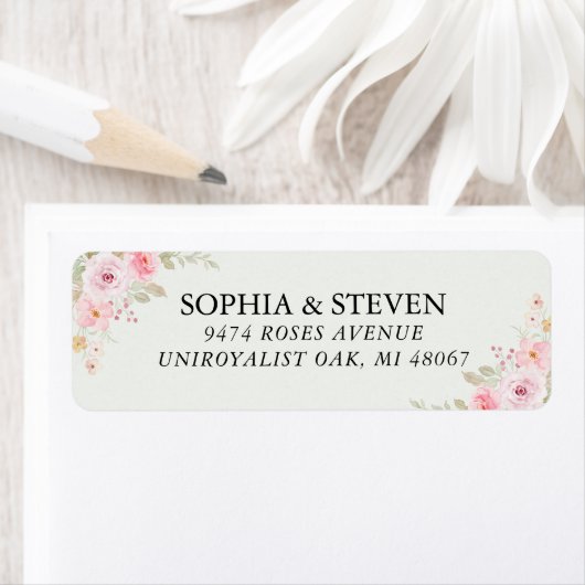  Blush Watercolor Roses Wedding Celebration Etiket (Insitu)