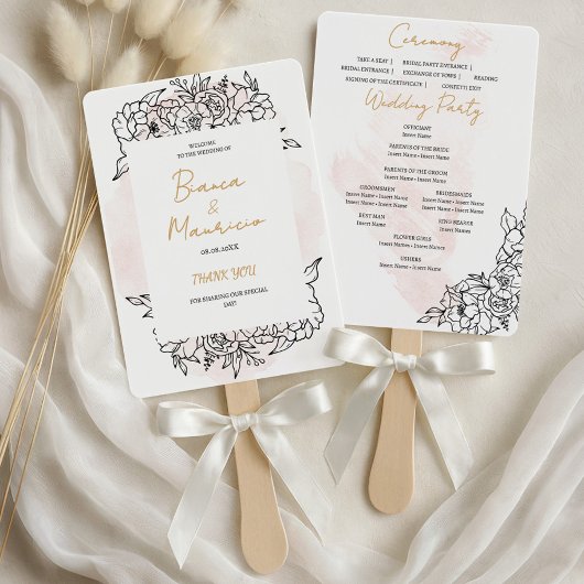 Blush Watercolor with Elegant Black Floral Details Handwaaier