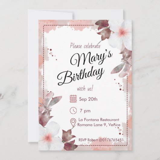 Blush Watercolour Florals Birthday Kaart (Voorkant)