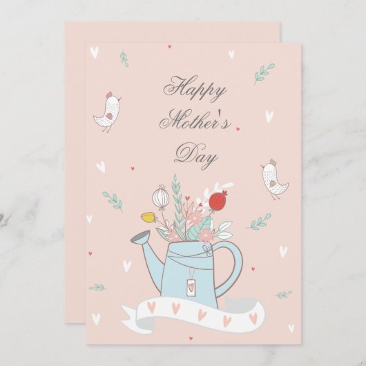  Blush Watering kan bloemen Moederdag Kaart (Voorkant / Achterkant)