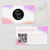 Blush Waterverf Aangepaste Logo QR Code Visitekaartje (Voorkant / Achterkant)