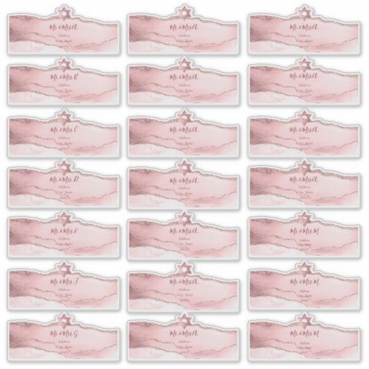 Blush Waterverf Agaat Transparant Gastadres Sticker (Voorkant)