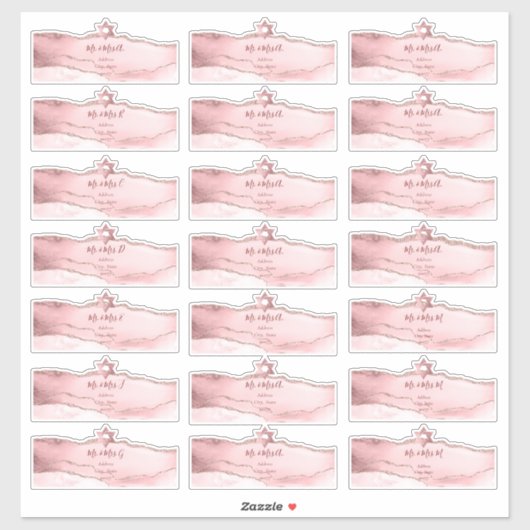 Blush Waterverf Agaat Transparant Gastadres Sticker (Vel)