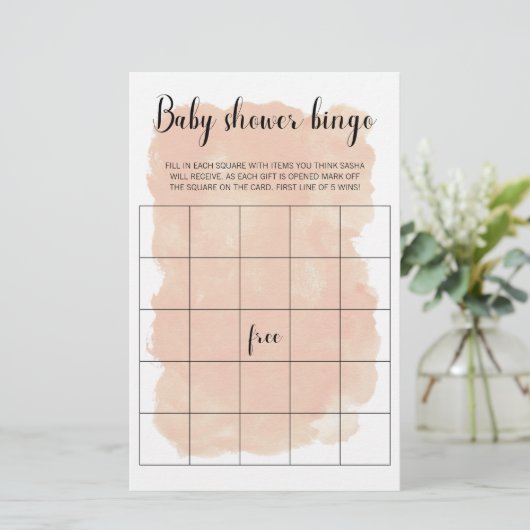 Blush Waterverf Baby shower Bingo Game (Staand voorkant)