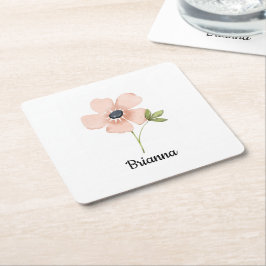 Blush Waterverf Bloem Naam Kartonnen Onderzetters