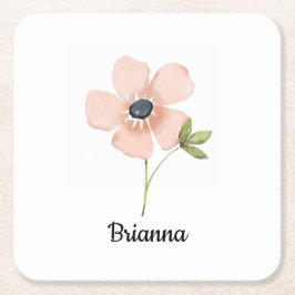 Blush Waterverf Bloem Naam Kartonnen Onderzetters