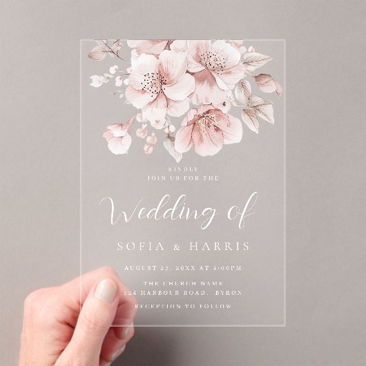 Blush Waterverf Bloemen Bloei bruiloft Acryl Uitnodigingen (Insitu (Draagbaar))