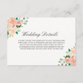 Blush Waterverf Bloemen Bruiloft Receptie Details Informatiekaartje