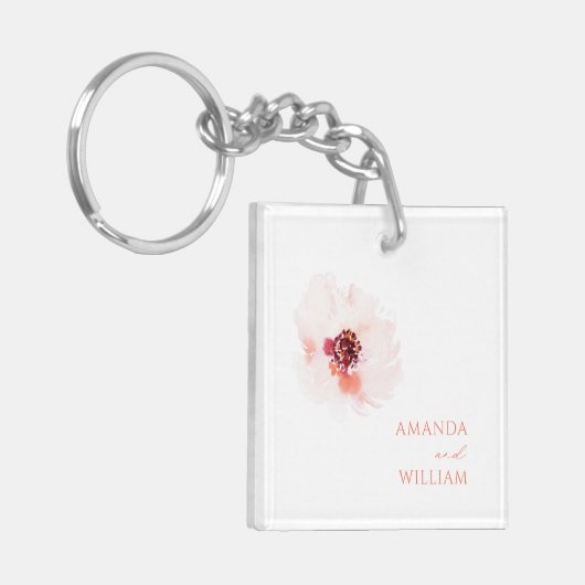 Blush Waterverf Bloemen bruiloft Sleutelhanger (Voorkant Links)