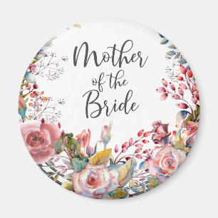Blush Waterverf Bloemen Moeder van de Bruid Ronde Magneet