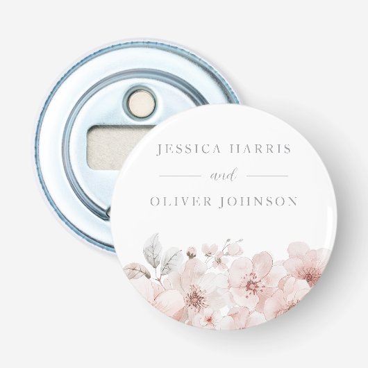 Blush Waterverf Bloemen Mooie bruiloft Button Flesopener (Voorkant)