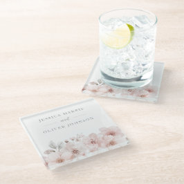 Blush Waterverf Bloemen Mooie bruiloft Glazen Onderzetter