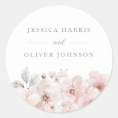 Blush Waterverf Bloemen Mooie bruiloft Ronde Sticker (Voorkant)