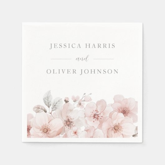 Blush Waterverf Bloemen Mooie bruiloft Servet (Voorkant)