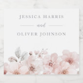 Blush Waterverf Bloemen Mooie bruiloft Sparkling Wijnetiket (Enkel label)